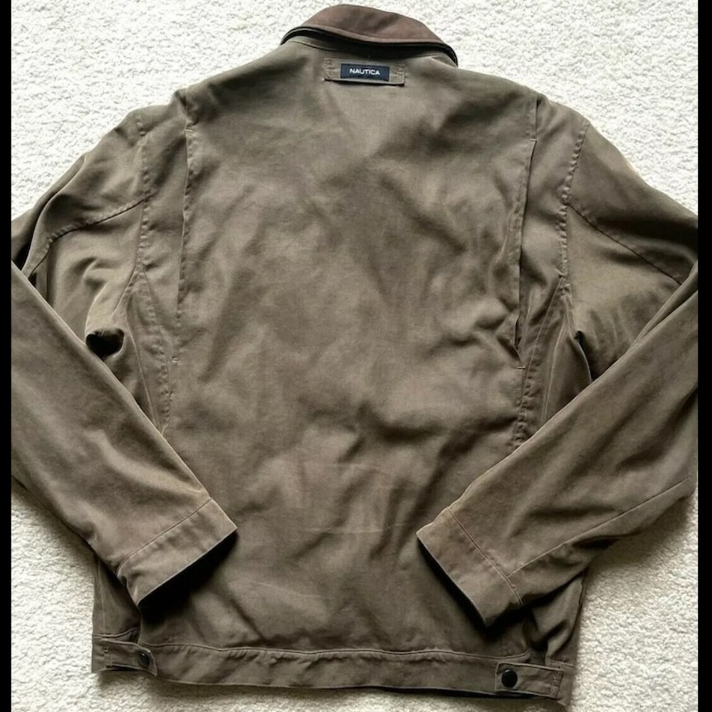 Vintage Nautica Mens Med Brown Bomber Style Jacket Leather Collar Size L - Picture 2 of 13